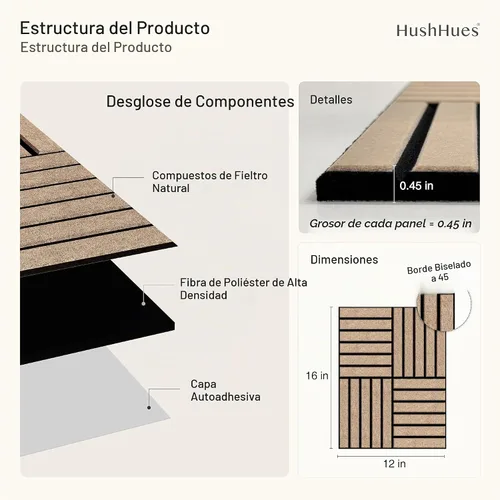 Vista 4 de Paquete de 12 paneles acústicos, paneles de pared acústicos grandes de 16 x 12 x 0.4 pulgadas, paneles autoadhesivos de absorción de sonido