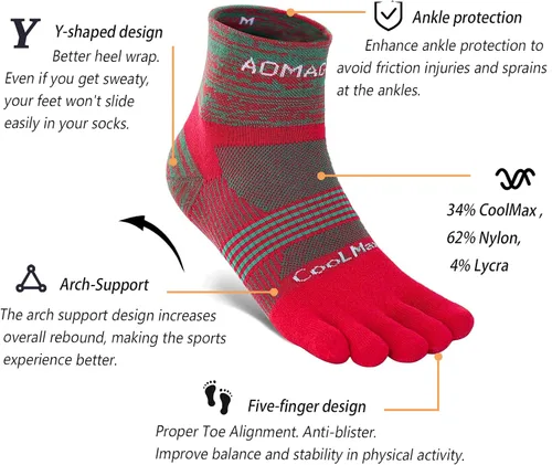Vista 3 de aomagic Calcetines de cinco dedos para hombres y mujeres, para correr, Coolmax, transpirables, ligeros, 3 pares