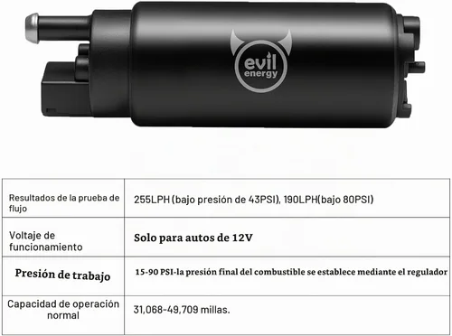 Vista 2 de EVIL ENERGY EFI 255LPH Bomba eléctrica de combustible en tanque de alto flujo 43PSI Kit