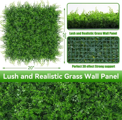 Vista 2 de 6 paneles de pared de césped de 20 x 20 pulgadas, fondo de hierba de helecho artificial con protección UV, paneles de boj de plantas de vegetación