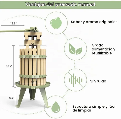 Vista 2 de Prensa de frutas y vinos verdes de 1.6 galones, máquina manual de jugo de sidra con cesta de madera de haya maciza y soporte resistente