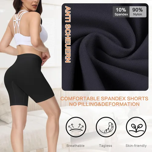 Vista 2 de Yeblues Paquete de 3 pantalones cortos sin costuras para mujer, para debajo del vestido, pantalones cortos suaves para yoga, bicicleta