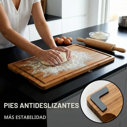 Vista 3 de Juego de 3 tablas de cortar de bambú no tóxicas para cocina con pies antideslizantes Safe Wood Cutting Boards Solid Wooden Chopping Board Butcher