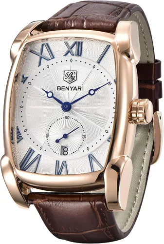 Vista 7 de BENYAR - Reloj de pulsera rectangular para hombre con correa de piel, estilo retro, casual, clásico, regalo perfecto para amigos