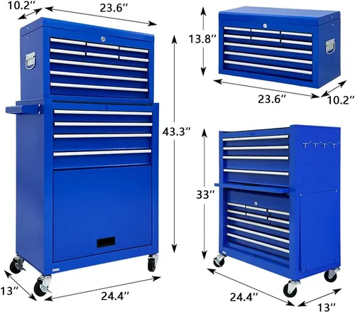 Vista 3 de Cofre de herramientas de 13 cajones con caja de herramientas y ruedas, gran caja de herramientas desmontable con cajones deslizantes, gabinetes