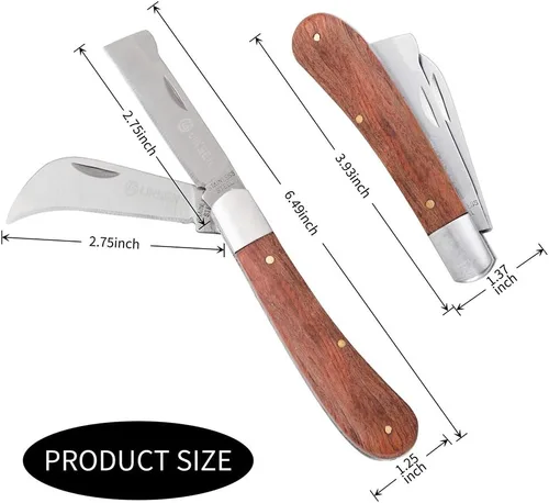 Vista 2 de Linsen-outdoors - Cuchillo de injerto para plantas, cuchillo de podar y brotar de doble hoja de 2.5 pulgadas, cuchillo de jardín plegable de acero