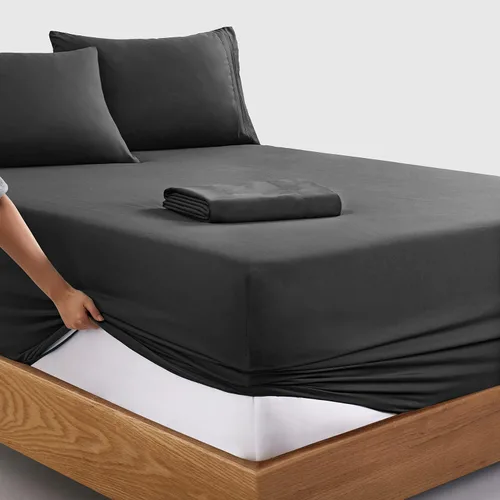 Vista 110 de Manyshofu Juego de sábanas de tamaño individual con bolsillos extra profundos, sábanas y fundas de almohada de 1800 hilos de lujo para hotel, juego