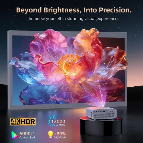 Vista 5 de Proyector WiFi 5G con Bluetooth, proyector de películas para exteriores nativo 1080P (pantalla de proyector y trípode incluidos), mini proyector