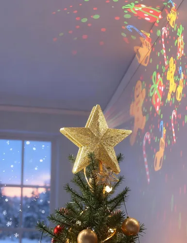 Vista 5 de DG-Direct Decoración iluminada para árbol de Navidad con 6 patrones de Purpurina dorada 6