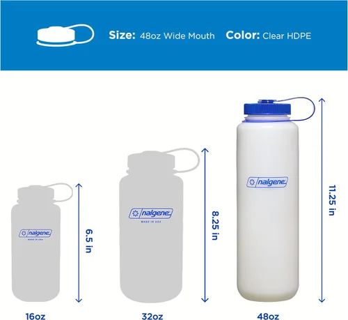 Vista 6 de Nalgene Botella de agua de boca ancha HDPE, transparente, 48 onzas