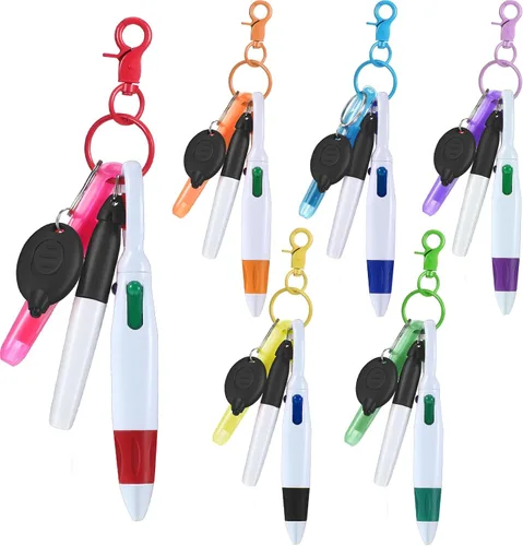 Vista 10 de 30 piezas de clip retráctil para bolígrafo de lanzadera con mini resaltador, bolígrafo de insignia de enfermera, marcador de neón, llavero LED, clip