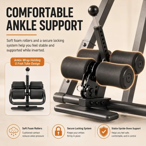 Vista 3 de Inversion Table for Back Pain Relief, Decompression Back Stretcher Strength Training Inversion Equipment with Safe Belt, Comfortable Ankle