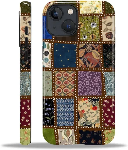 Vista 117 de Funda para iPhone 11, resistente híbrida 2 en 1, protección completa contra golpes con acabado brillante, diseño de collage de tela a cuadros