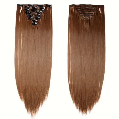 Vista 29 de S-noilite 8 piezas de extensiones de cabello largo con clip para mujer, extensiones de cabello sintético de doble trama, 18 pulgadas, #12H24 Honey