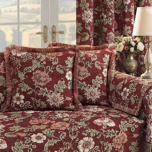 Vista 5 de Loom and Mill Fundas de sofá jacquard floral, funda de sofá de felpilla rústica con ribete de flecos para sofá de 2 a 3 cojines, funda de sofá