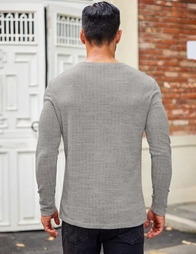 Vista 4 de COOFANDY Camiseta de manga larga para hombre, cuello redondo, para entrenamiento, fisicoculturismo, camiseta casual