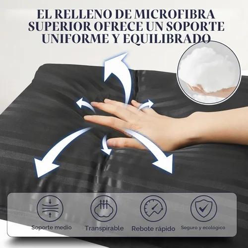 Vista 5 de Basic Beyond Almohadas de cama para dormir, juego de 2 almohadas de tamaño estándar, almohadas alternativas de plumón de lujo, color negro, 20 x 26