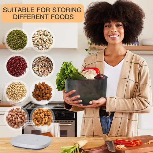 Vista 5 de Dispensador de arroz de 25 libras, contenedor de almacenamiento de arroz de 10.5 Qt/10 L/22-25 lbs con taza de medición y cepillo, contenedores