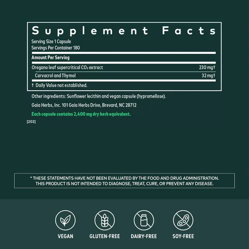 Vista 2 de Gaia Herbs Cápsulas de aceite de orégano - 230 mg de hoja de orégano - Suplemento de apoyo inmunológico y antioxidante con aceite de orégano
