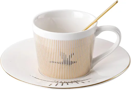 Vista 10 de Juego de tazas de café, taza de espejo y platillo creativo de lujo, taza de imagen invertida, taza de té de porcelana con incrustaciones doradas