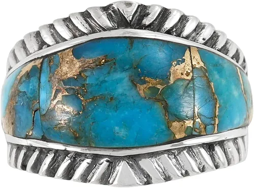 Vista 3 de Anillo turquesa de plata de ley 925 con piedras preciosas auténticas, tamaño 6 a 11