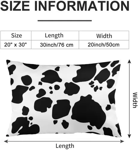 Vista 4 de Juego de 2 fundas de almohada con estampado de vaca, tamaño Queen, color blanco y negro, fundas de almohada lumbar, fundas decorativas estándar
