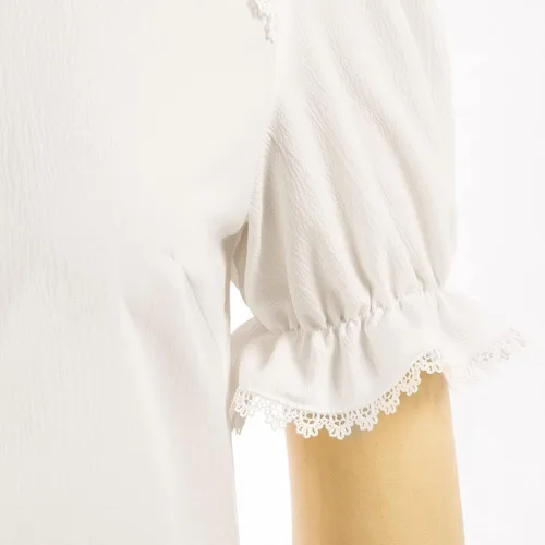 Vista 6 de Belle Poque Peter Pan Tops Short Sleeve Office Blouses for Women Casual Puffy Sleeve Shirts Solid Color Tops