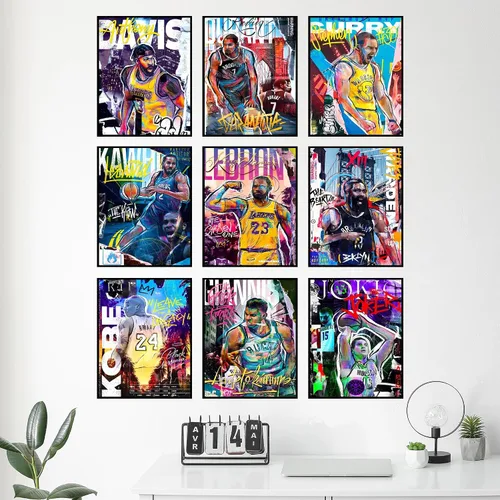 Vista 8 de Bigwig Prints Pósteres de baloncesto para dormitorio de niños, decoración de sala de baloncesto, carteles de la NBA, Steph Curry, arte de pared