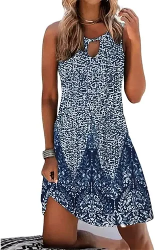 Vista 2 de Vestido corto de verano 2023 para mujer, estampado floral, sin mangas, sin mangas, con abertura de cerradura, casual, holgado, vestido de camiseta