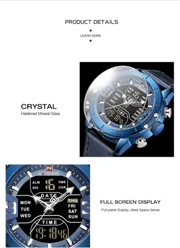 Vista 7 de NAVIFORCE Reloj deportivo digital para hombre de cuero cuarzo impermeable militar cronógrafo despertador relojes de pulsera