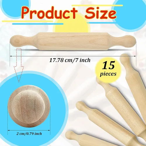Vista 2 de Suclain 15 rodillos pequeños de madera para cocina, para hornear masa pequeña para niños, fondant, pastelería, pizza, manualidades y juego