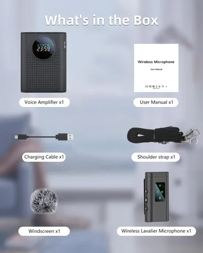 Vista 7 de S67 amplificador de voz recargable micrófono inalámbrico para profesores aula, mini solapa Lavalier micrófono clip magnético, altavoz Bluetooth