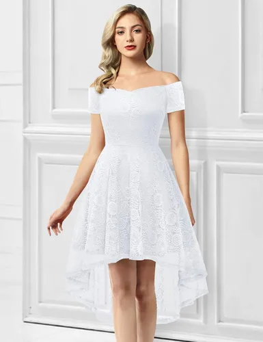 Vista 7 de Dressystar Vestido skater de manga corta con hombros descubiertos para mujer vestido de cóctel acampanado vestido de encaje floral para fiesta