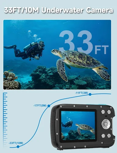 Vista 8 de Cámara impermeable 5K, cámara subacuática de 96 MP y 33 pies con pantallas duales, cámara digital de enfoque automático para esnórquel, buceo, surf