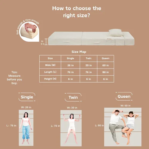 Vista 6 de Sofá Cama Individual Plegable Silla Sofá Cama con Almohada, Twin, Beige Cama de silla plegable