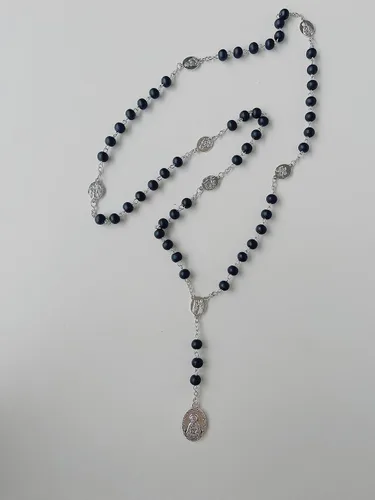 Vista 6 de Seven Sorrows of Mary Rosary - Collar de joyería católica de 0.236 in con cuentas de madera para orar (negro), Zinc, Sin piedra preciosa