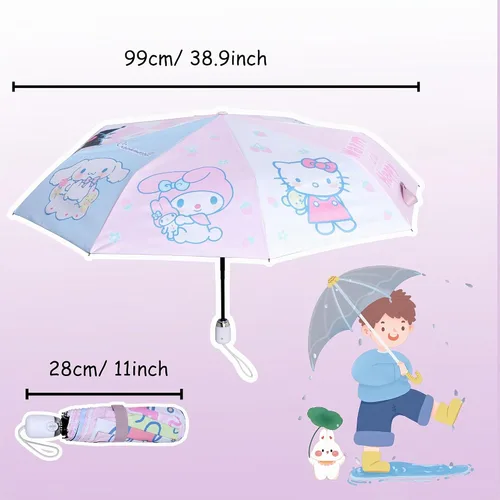 Vista 4 de Roffatide Paraguas de viaje plegable compacto de anime, con apertura automática, 8 costillas, resistente al viento, impermeable, protección contra