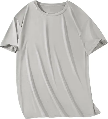 Vista 5 de Camisas grandes y altas para hombre, pesadas, cuello redondo, de algodón, que absorben la humedad, atlética, elástica, hipster