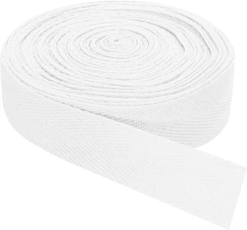 Vista 37 de uxcell Cinta de sarga, 1 cinta de tela de algodón de 11 yardas x 0.315 in, rollo de cinta de espiga para ropa, accesorios, bolsas (beige y blanco)