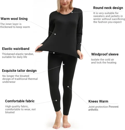 Vista 3 de Ropa interior térmica para mujer ultrasuave, pantalones largos, camiseta, capa base, conjunto para esquí, para invierno, cálido
