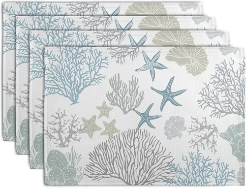 Vista 42 de Juego de 4 manteles individuales del 4 de julio, manteles individuales patrióticos florales con cruces y estrellas del Día de la Independencia y Día