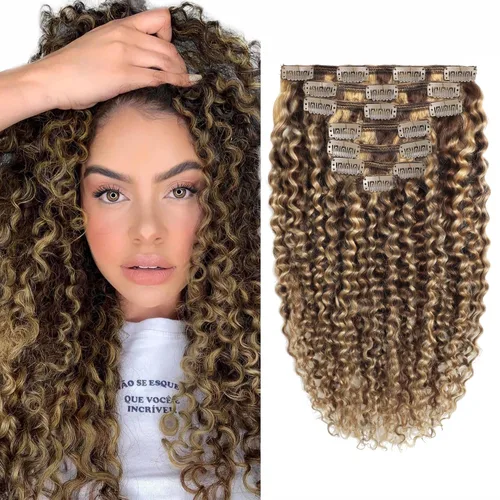 Vista 11 de Caliee - Extensiones de cabello rizado con clip 3B 3C Jerry, extensiones de clip de cabello rizado 14 pulgadas 1B color natural, extensiones