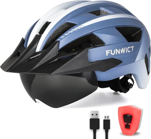 Vista 19 de Casco de bicicleta para adultos con visera y gafas para hombres y mujeres, casco de bicicleta de montaña y carretera, casco de ciclismo con luz