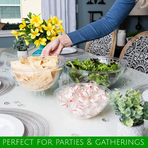 Vista 4 de PLASTICPRO - Cuencos desechables redondos de plástico transparente para servir aperitivos o ensaladas de fiesta, cuencos de plástico transparente