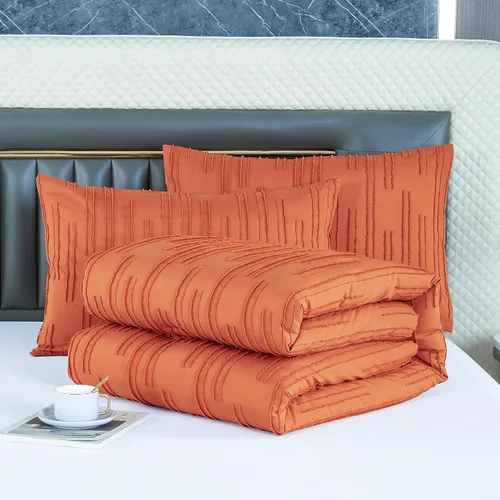 Vista 6 de Ikawaapurry Juego de edredón de tamaño Queen de color naranja quemado salvia, para cama Queen, estilo rústico, bohemio, esponjoso, ligero