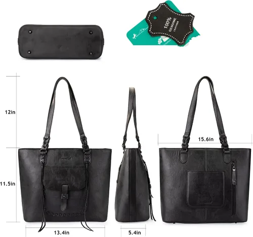 Vista 6 de Montana West Monederos de cuero genuino para mujer, bolsos Hobo con mango de herramientas y borlas