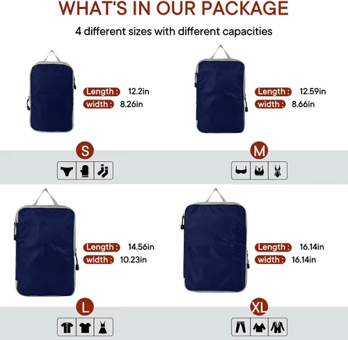 Vista 2 de TrendySupply Cubos de embalaje de compresión para viajes, cubos de embalaje y organizadores de viaje (4 azul liso)