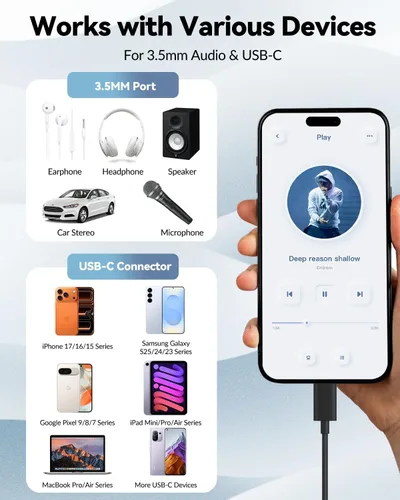 Vista 6 de Seulliya Adaptador USB C a conector de auriculares de 0.138 in para iPhone 15/16 Pro/Max, adaptador DAC de audio de alta resolución, convertidor