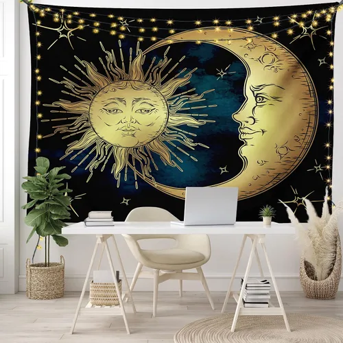 Vista 69 de Ambesonne Tapiz Trippy, vista panorámica de la cascada con bosques de ensueño y mandala oriental psicodélico, decoración de tela para colgar