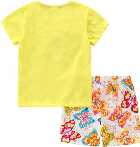 Vista 2 de Conjunto de ropa de verano para niña, 100% algodón, camisa y pantalones cortos, con apliques de dibujos animados 7#Butterfly
